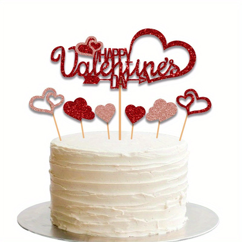 7pcs Valentines Cake Toppers Acrylic Cupcake Toppers Party Decoration