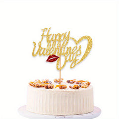 7pcs Glitter Sweet Love Cake Toppers Paper Insert Cake Picks Cake Decorations