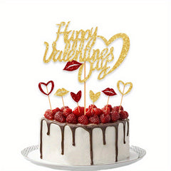 7pcs Glitter Sweet Love Cake Toppers Paper Insert Cake Picks Cake Decorations