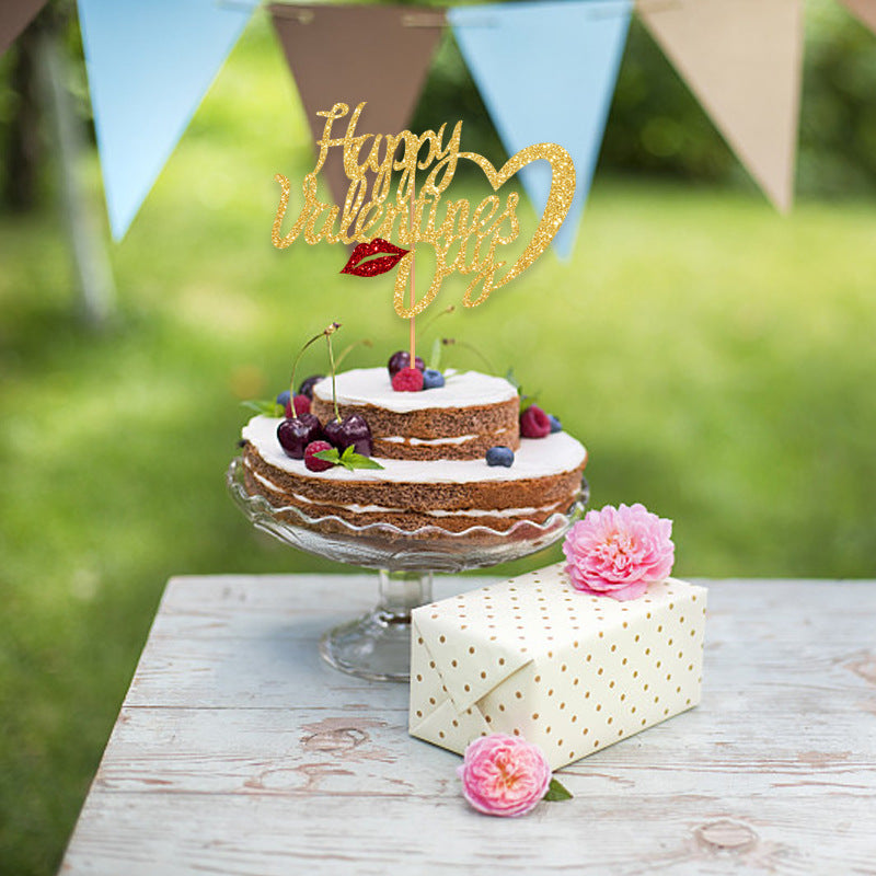 7pcs Glitter Sweet Love Cake Toppers Paper Insert Cake Picks Cake Decorations