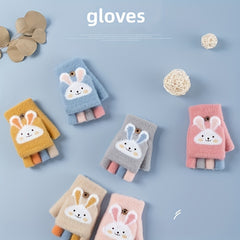 2 Pairs Cartoon Winter Five Fingers Gloves Thick Knitted Warm Gloves