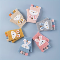 2 Pairs Cartoon Winter Five Fingers Gloves Thick Knitted Warm Gloves