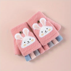 2 Pairs Cartoon Winter Five Fingers Gloves Thick Knitted Warm Gloves