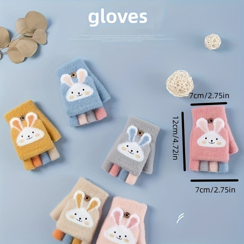 2 Pairs Cartoon Winter Five Fingers Gloves Thick Knitted Warm Gloves