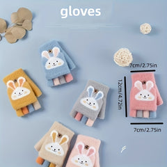 2 Pairs Cartoon Winter Five Fingers Gloves Thick Knitted Warm Gloves