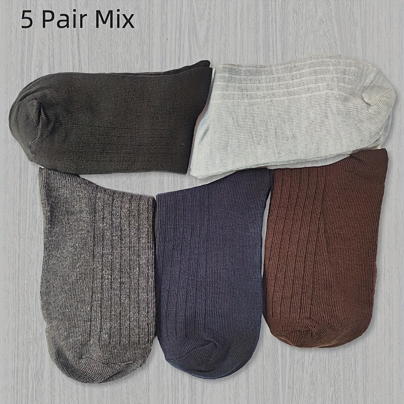 5 Pairs Men's Solid Crew Socks for Spring Mix