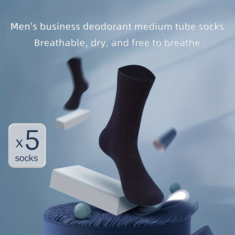 5 Pairs Men's Solid Crew Socks for Spring Mix