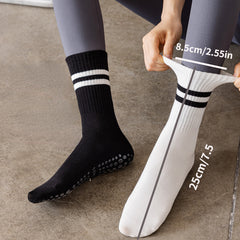 3 Pairs Striped Mid-tube Yoga Socks Non-slip Grips for Pilates Ballet Barre