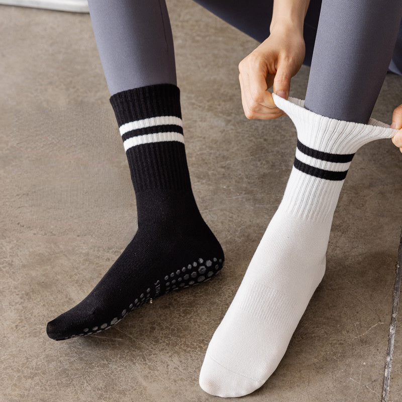 3 Pairs Striped Mid-tube Yoga Socks Non-slip Grips for Pilates Ballet Barre