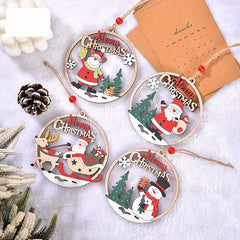 1pc Christmas Decorative Wooden Pendant Hollow Decoration