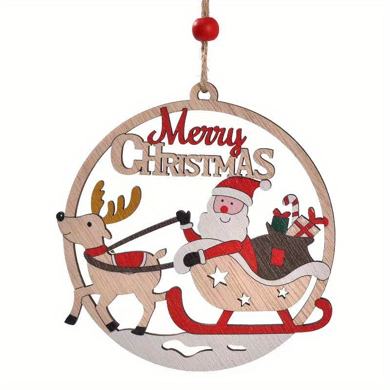 1pc Christmas Decorative Wooden Pendant Hollow Decoration