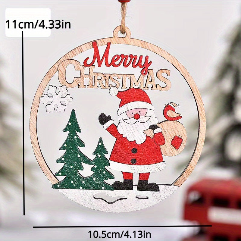 1pc Christmas Decorative Wooden Pendant Hollow Decoration