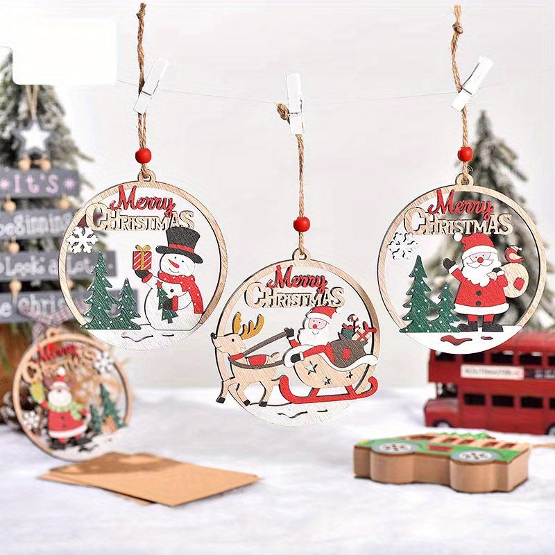 1pc Christmas Decorative Wooden Pendant Hollow Decoration