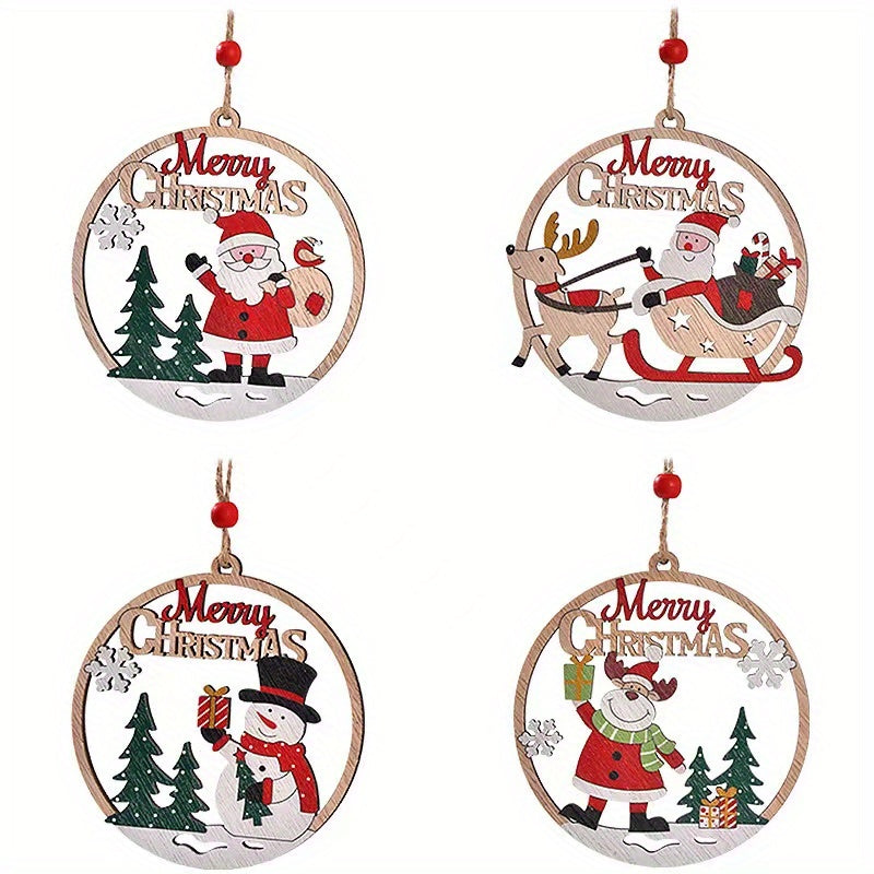 1pc Christmas Decorative Wooden Pendant Hollow Decoration