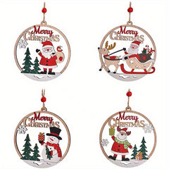 1pc Christmas Decorative Wooden Pendant Hollow Decoration