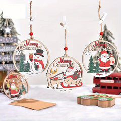 1pc Christmas Decorative Wooden Pendant Hollow Decoration