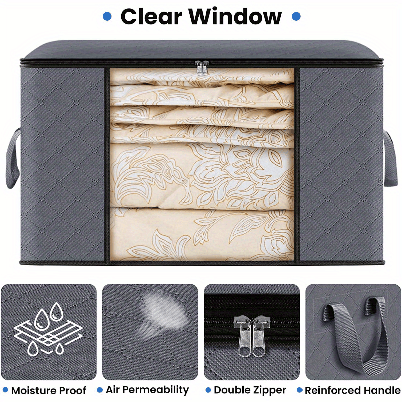 2pcs Foldable Large Capacity Storage Bags with Zipper for Clothes Quilt Blanket