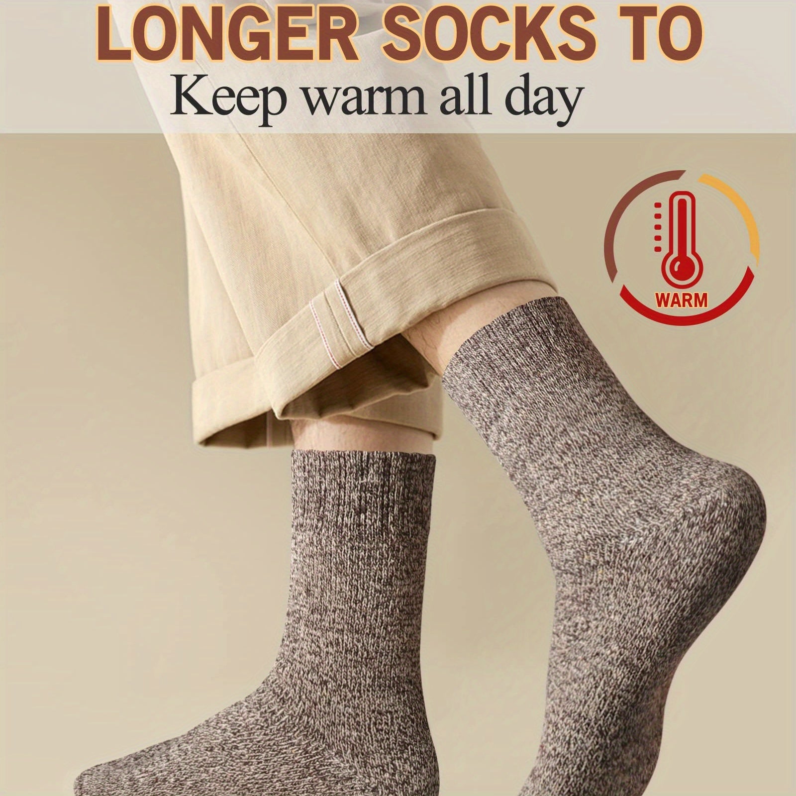 Men's Winter Warm Socks Thickened Outdoor Sports Solid Deodorant Wool Socks