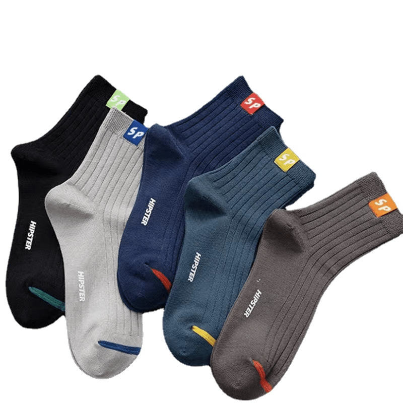 5 Pairs Men's Letter Sports Socks Breathable Sweat-absorbing Deodorant Socks
