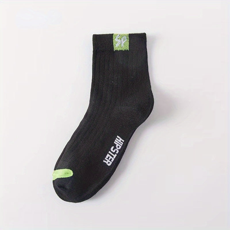 5 Pairs Men's Letter Sports Socks Breathable Sweat-absorbing Deodorant Socks