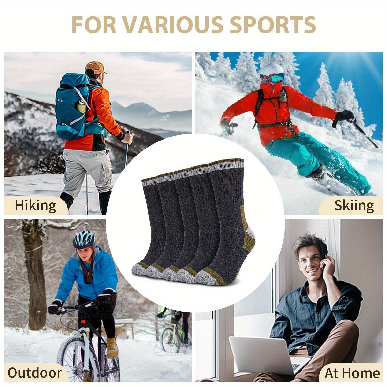 Men's Winter Wool Socks - Snow Hiking & Outdoor Sports Mid Calf Socks