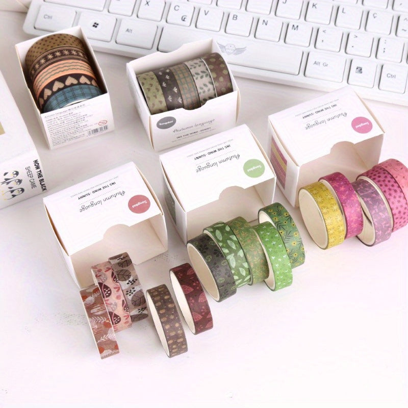 5 Rolls Retro Ledger Decorative Tape Pattern Stickers