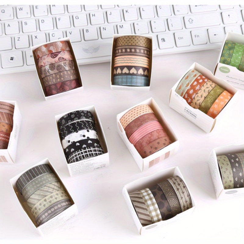 5 Rolls Retro Ledger Decorative Tape Pattern Stickers