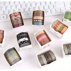 5 Rolls Retro Ledger Decorative Tape Pattern Stickers