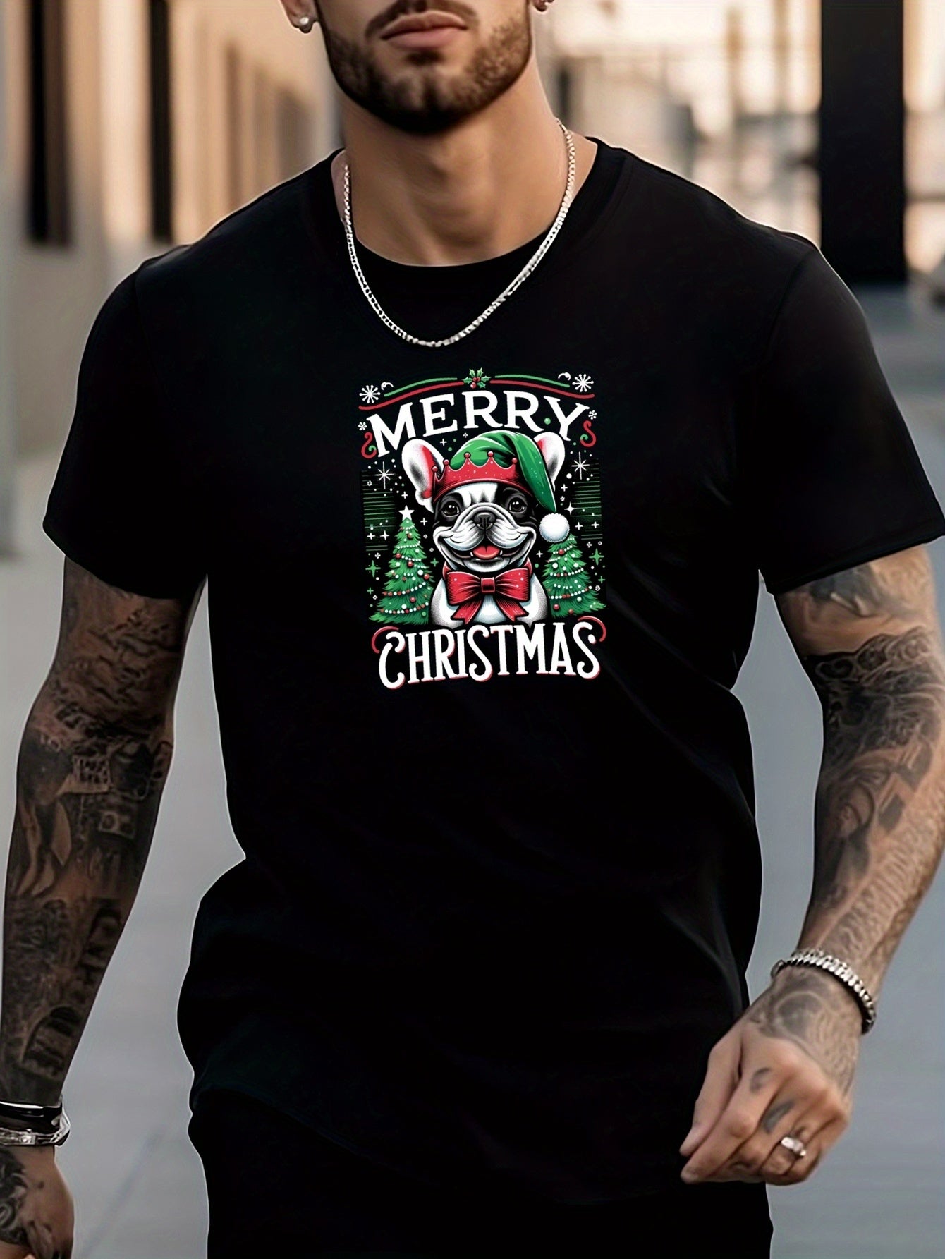 Men's Dog & Christmas Tree Pattern Shirt Casual Top