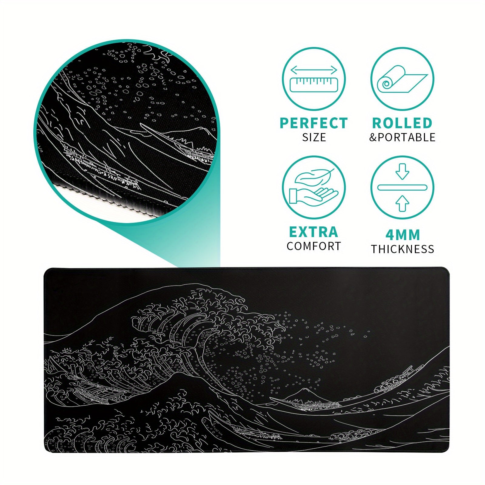 Japanese Sea Wave Large Mouse Pad Kanagawa Mat Non Slip Rubber Base 80 X 30 Cm