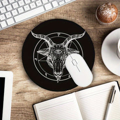 Pentagram Demon Goat Head Mouse Pad Retro Music Round Non Slip Rubber Base
