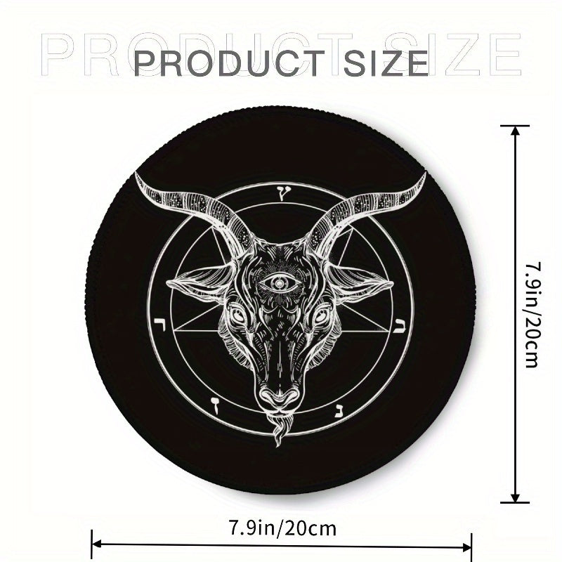 Pentagram Demon Goat Head Mouse Pad Retro Music Round Non Slip Rubber Base