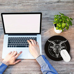 Pentagram Demon Goat Head Mouse Pad Retro Music Round Non Slip Rubber Base