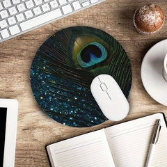 Glittery Aqua Peacock Mouse Pad Non Slip Round Rubber Mouse Pad