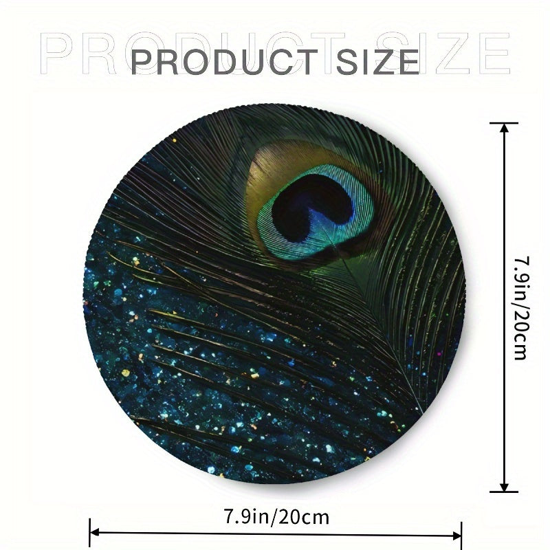 Glittery Aqua Peacock Mouse Pad Non Slip Round Rubber Mouse Pad