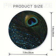 Glittery Aqua Peacock Mouse Pad Non Slip Round Rubber Mouse Pad