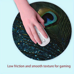 Glittery Aqua Peacock Mouse Pad Non Slip Round Rubber Mouse Pad