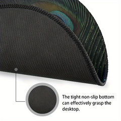 Glittery Aqua Peacock Mouse Pad Non Slip Round Rubber Mouse Pad