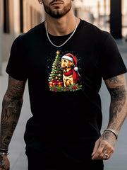 Men's Dog Pattern Shirt Casual Breathable Short Sleeve Tee Top