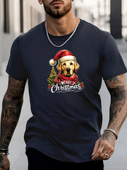Men's Christmas Dog Pattern Tee Top for Outdoor Activities