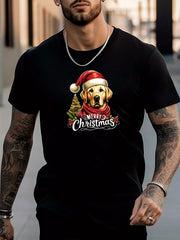 Men's Christmas Dog Pattern Tee Top for Outdoor Activities