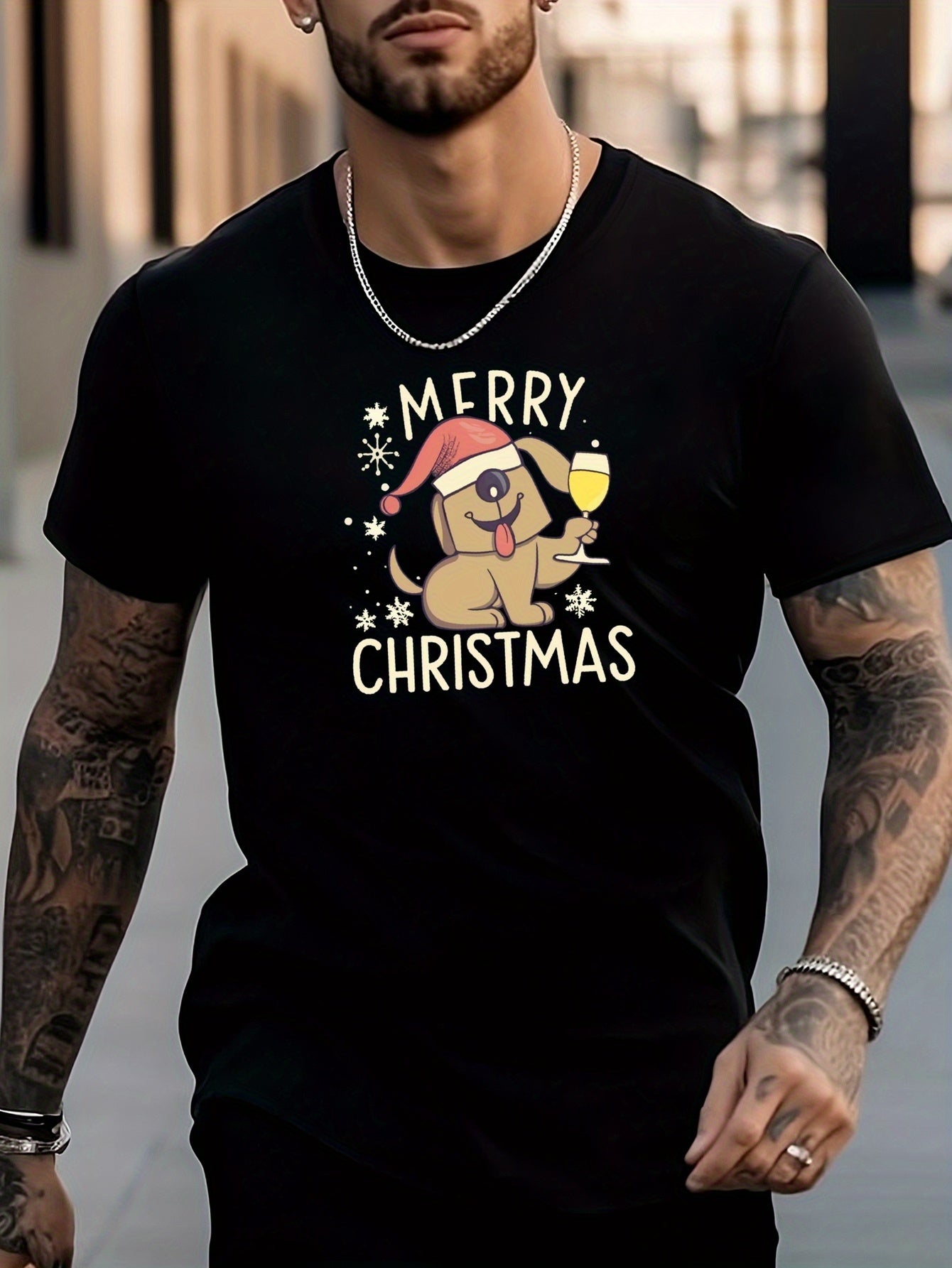 Men's Dog Pattern Tee Top for City Walk