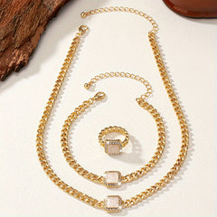 3pcs Rhinestone Enamel Necklace Bracelet Ring Set for Women