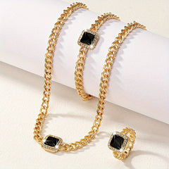 3pcs Rhinestone Enamel Necklace Bracelet Ring Set for Women