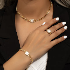 3pcs Rhinestone Enamel Necklace Bracelet Ring Set for Women