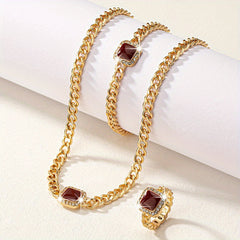 3pcs Rhinestone Enamel Necklace Bracelet Ring Set for Women