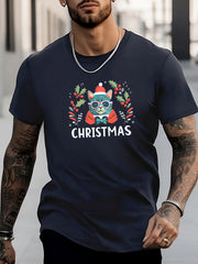 Men's Cat Pattern Shirt Casual Breathable Crew Neck Tee Top