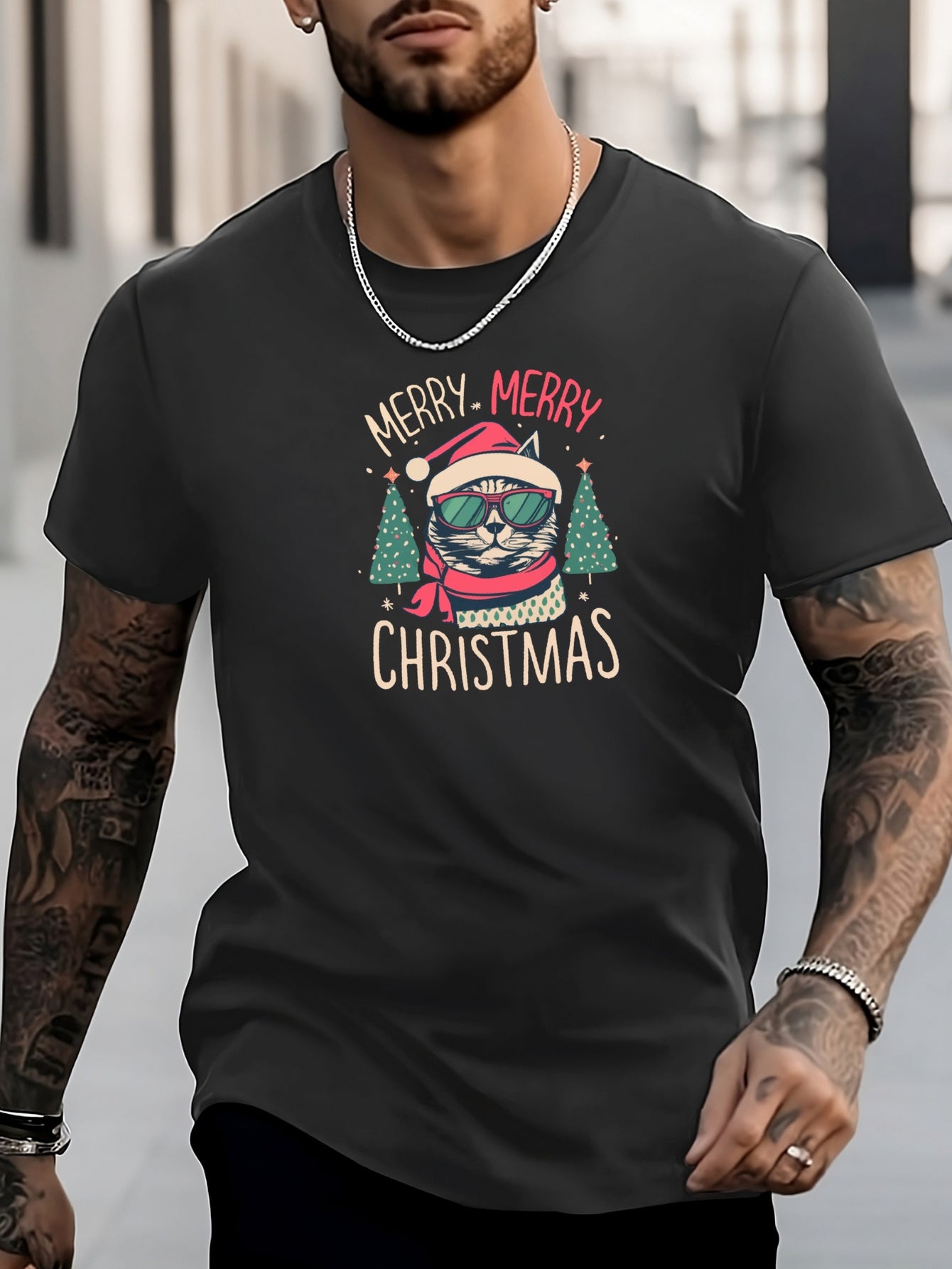 Men's Cat Pattern Shirt Casual Short Sleeve Tee Top