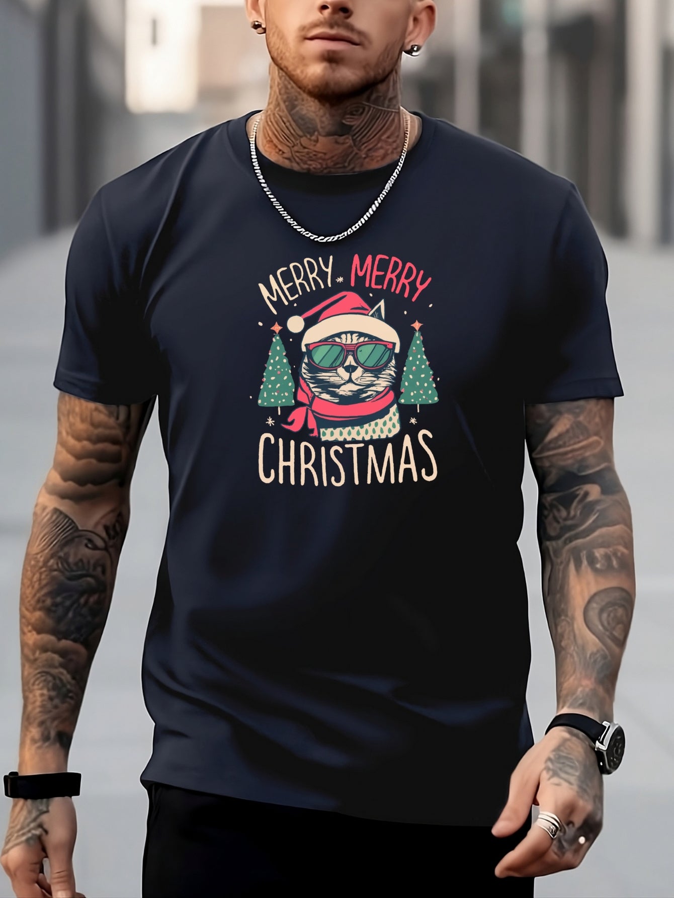 Men's Cat Pattern Shirt Casual Short Sleeve Tee Top
