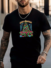 Men's Christmas Tree Pattern Shirt Casual Short Sleeve Tee Top